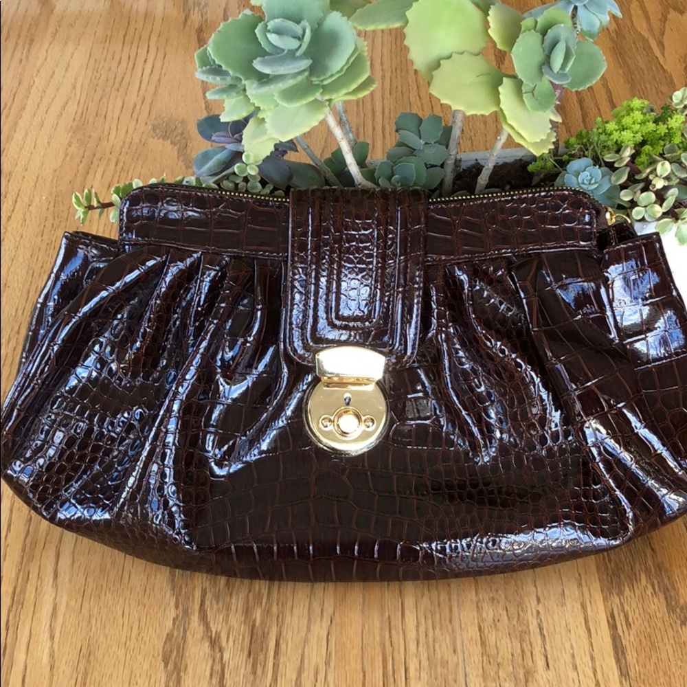 Big Buddha Chocolate Brown Crocodile Clutch Bag